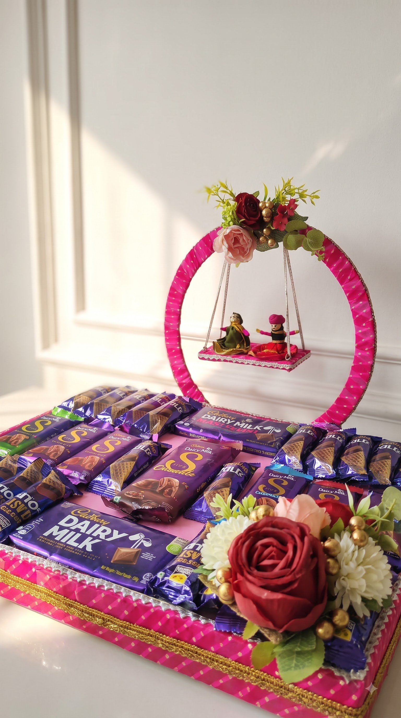 Chocolate gift tray with flowers